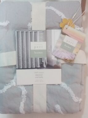 Peri Home Light Gray Cotton Shower Curtain NWT 96 Chenille Rose